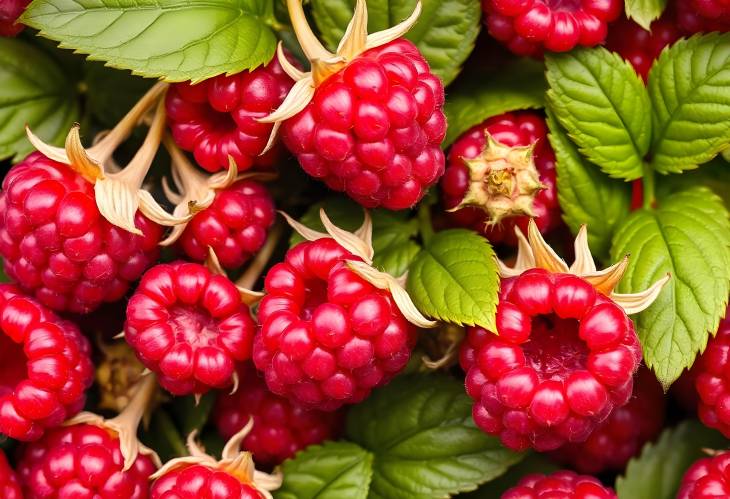 Seamless Pattern of Raspberries and Green Leaves